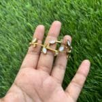 Stainless steel Beautiful White stone leaf design open bangle✨1128