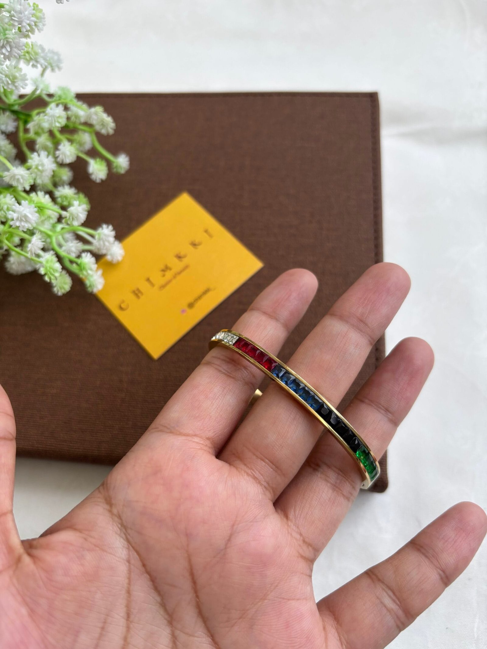 img_7718-2 Stainless steel multicolour stone Open bangle ✨1176 - Image 1