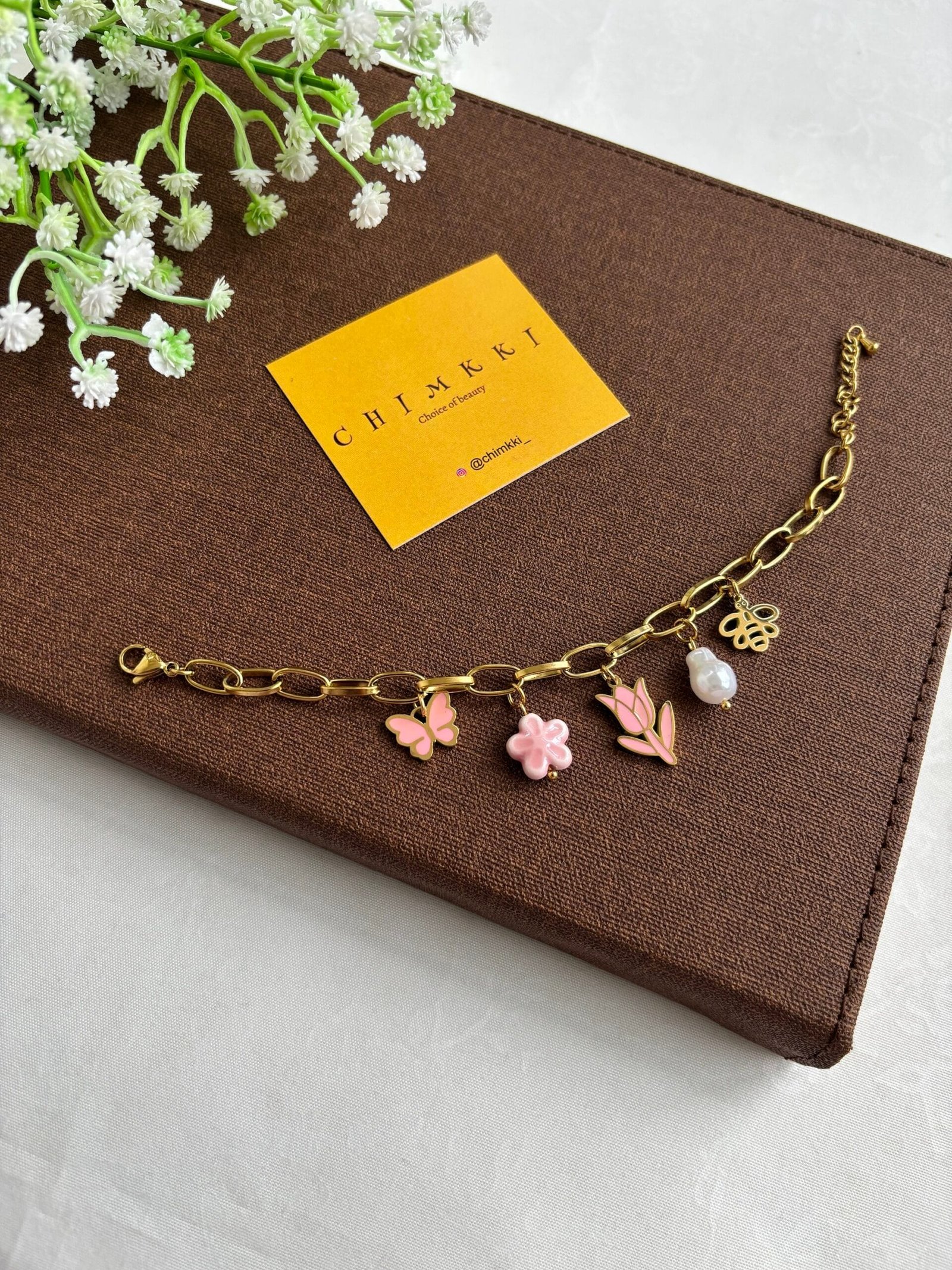 img_8395 Stainless steel Beautiful pink charms bracelet 🌸1056 - Image 1