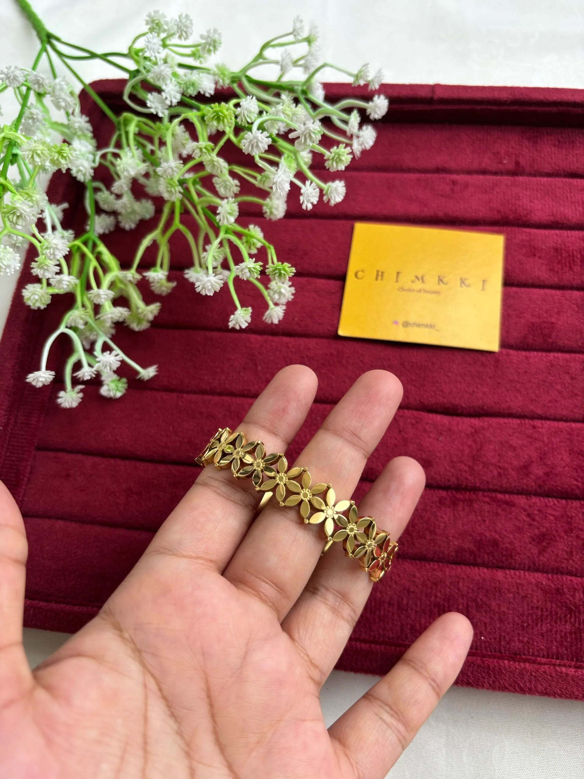 Stainless steel Beautiful flower design No stone Stainless steel Golden open bangle ✨1154 - Image 2