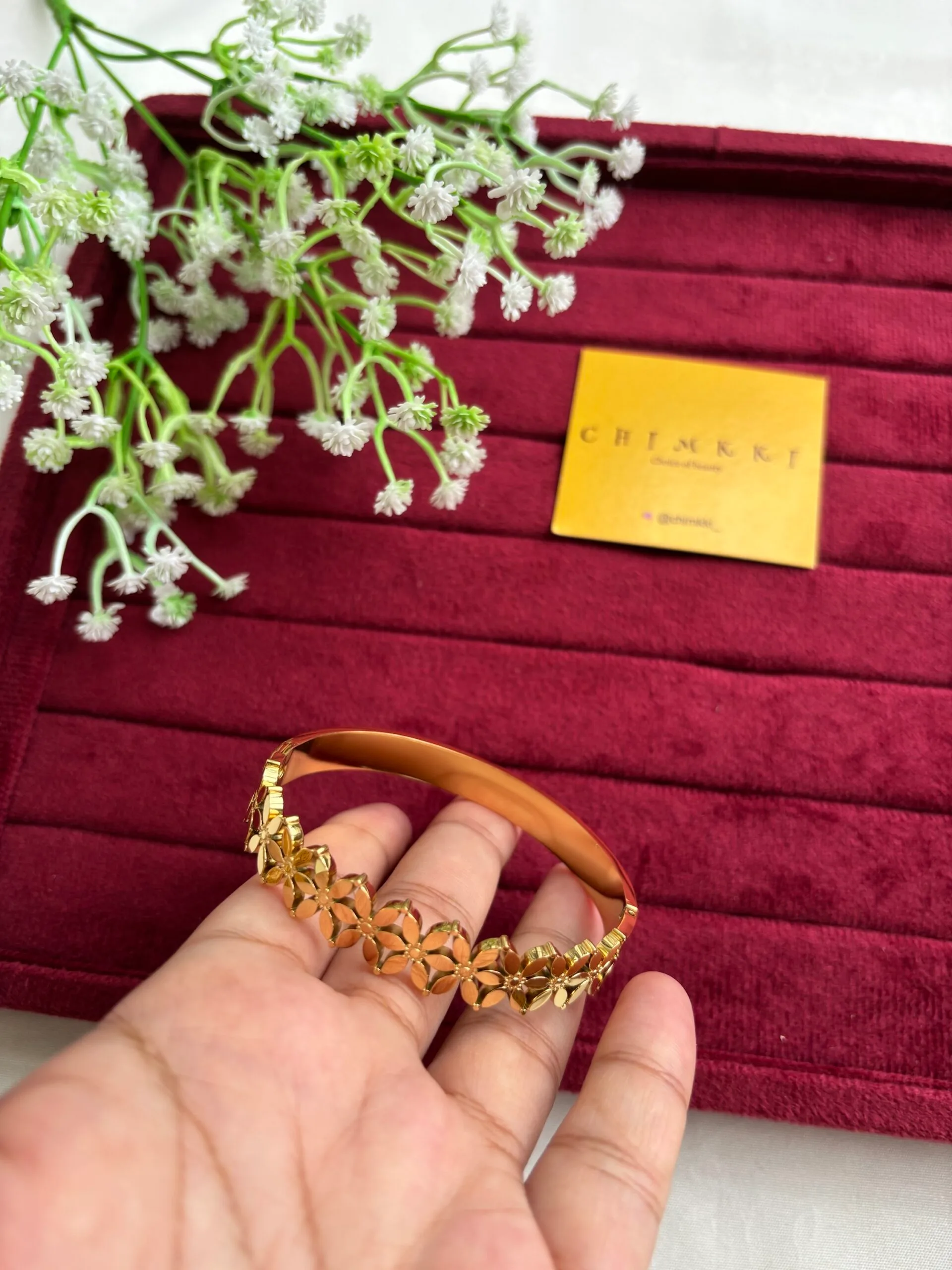 Stainless steel Beautiful flower design No stone Stainless steel Golden open bangle ✨1154 - Image 3