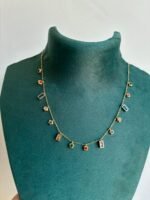 Stainless steel Beautiful multicolour charms rectangular and flower design Necklace ✨1204