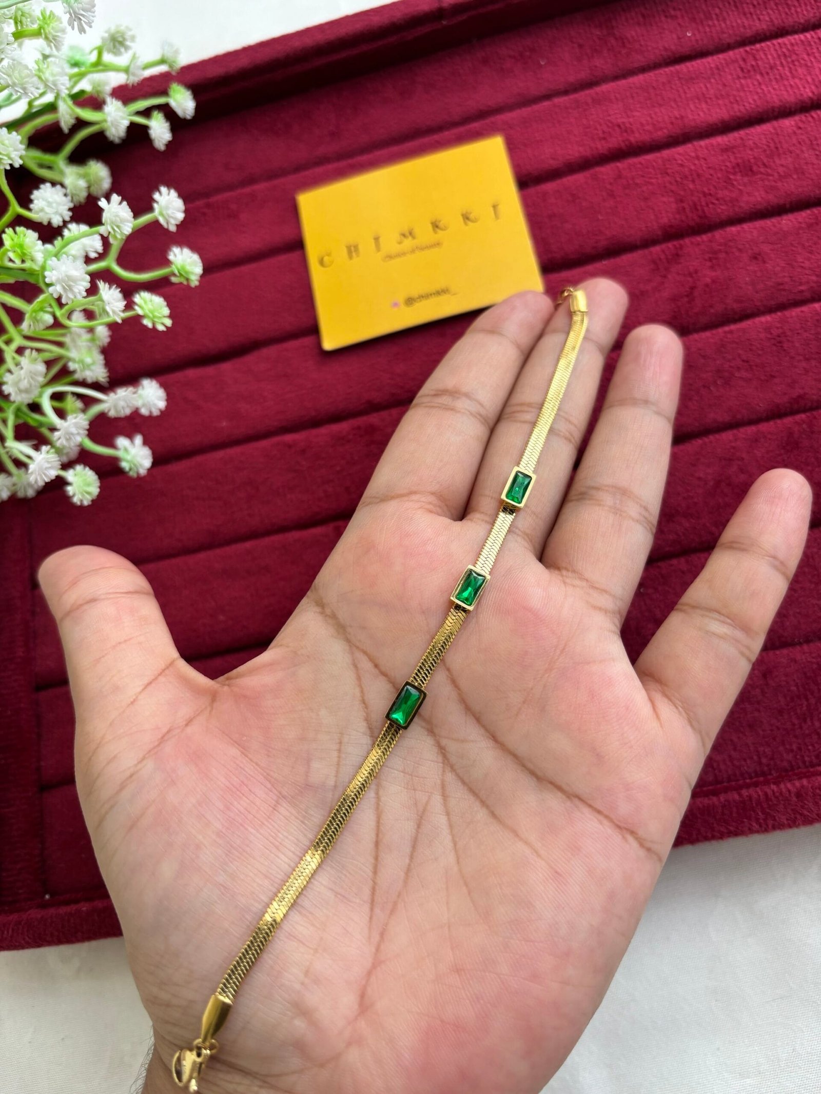 img_9838 Beautiful Green stone Golden bracelet ✨1252 - Image 1