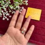 Trendy Beautiful White Rectangular stone leaf design  Adjustable Ring🌿1268
