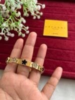 Stainless steel Beautiful flower design stone studded design Golden open bangle✨ 1295 - Image 4