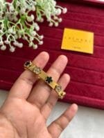 Stainless steel Beautiful flower design stone studded design Golden open bangle✨ 1295