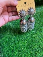 Oxidised pearl jumka earrings ✨ 1314 - Image 2