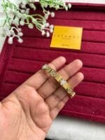 Beautiful Flower design white pearl stone design Golden open bangle🌸1460