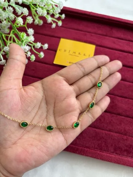 Stainless steel Beautiful green oval stone necklace 🌸 1649