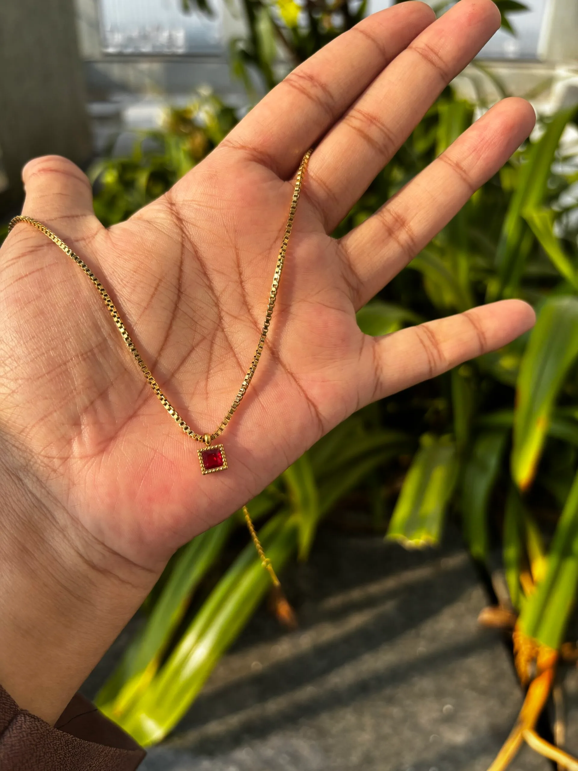 Beautiful square design Red stone Necklace❤️ - Image 1