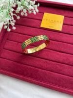 Beautiful Green stone Golden Open bangle - Image 2
